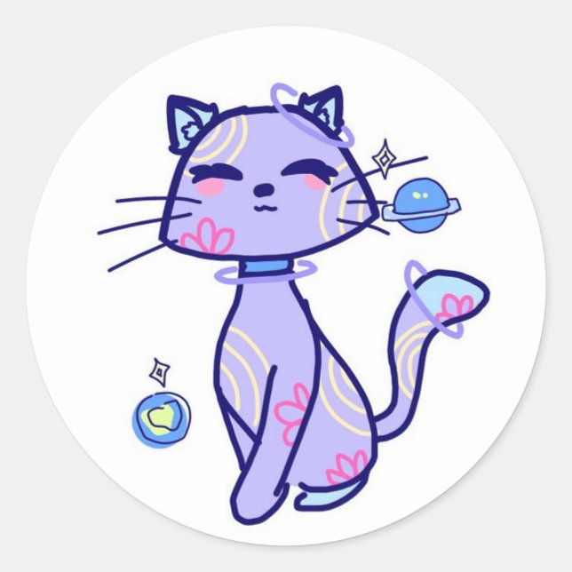 Sticker Rond Figurinha gato espacial (Devant)