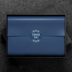 Sticker Rond Filigree Art déco   Argent et Merci bleu marine