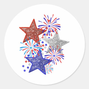 Sticker Rond Fille 4 juillet Femmes Rouge Blanc Bleu Étoile Amé