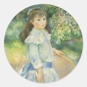 Sticker Rond Fille à la houppe par Pierre Renoir, Beaux-arts vi