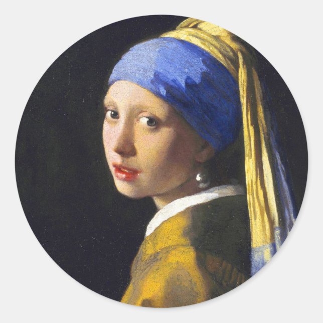 Sticker Rond Fille à oreille perle ~ Vermeer (Devant)