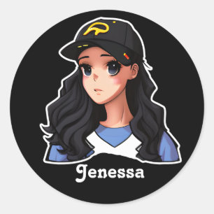 Sticker Rond Fille Ado Anime personnalisée
