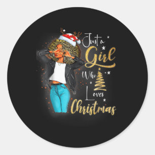 Sticker Rond Fille Africaine Américaine Melanin Noël Santa Hat
