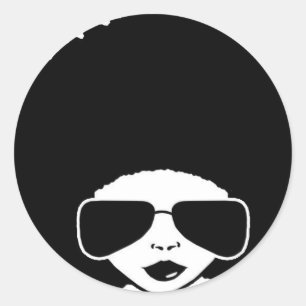 Sticker Rond fille Afro rétro