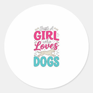 Sticker Rond Fille aime les chiens Gravure vintage typographie