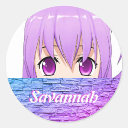 Sticker Rond Fille Anime Kawaii mignonne doux nom rose