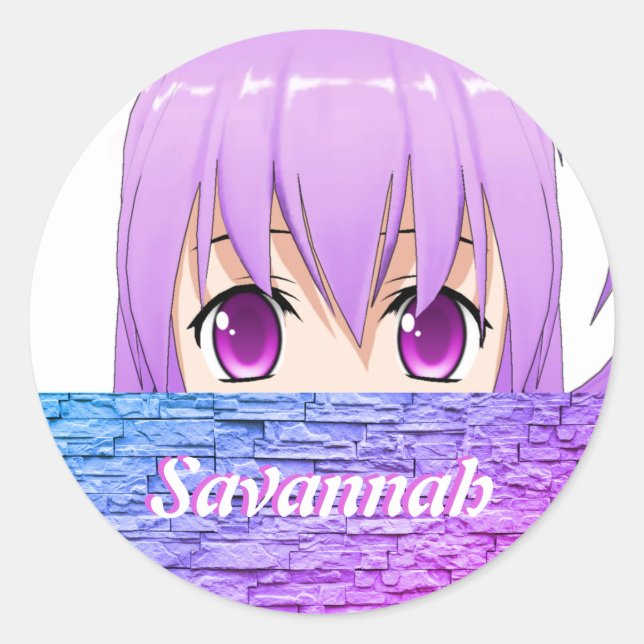 Sticker Rond Fille Anime Kawaii nom rose mignon doux (Devant)