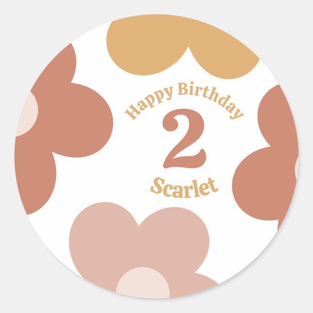 Sticker Rond Fille Anniversaire des marguerites Retro tendance (Devant)