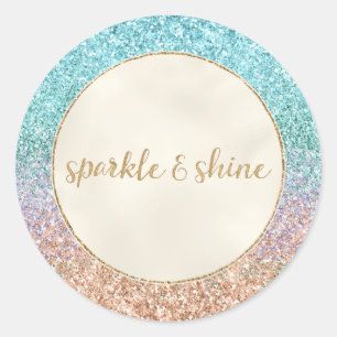 Sticker Rond Fille Aqua Peach Gold Purple Mint Parties scintill