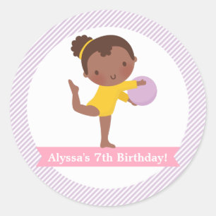 Sticker Rond Fille au ballon Gymnastique Enfants Fête d'anniver