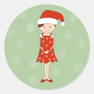 Sticker Rond Fille au chapeau de Noël illusima Flocons de neige
