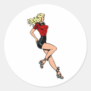 Sticker Rond Fille au charme vintage de la porte à côté, blond 
