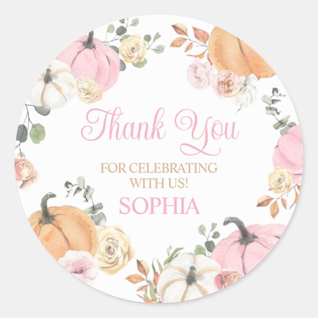 Sticker Rond Fille Automne Citrouille Fête d'anniversaire (Devant)