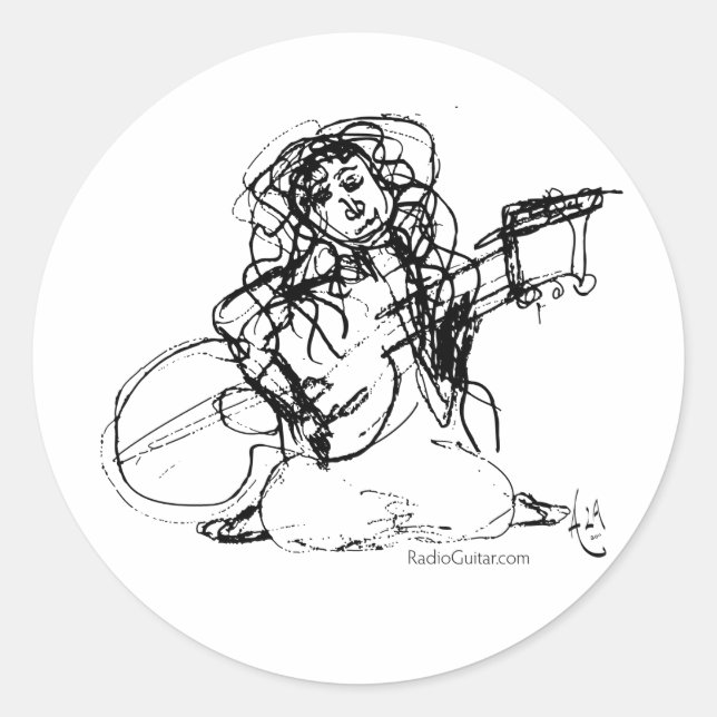 Sticker Rond Fille avec guitare (Devant)
