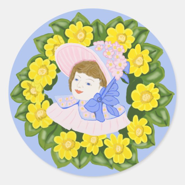 Sticker Rond Fille avec un chapeau de Pâques victorien  (Devant)