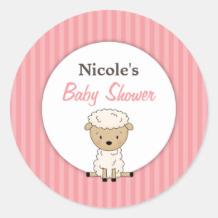 Sticker Rond Fille Baby shower agneau rose