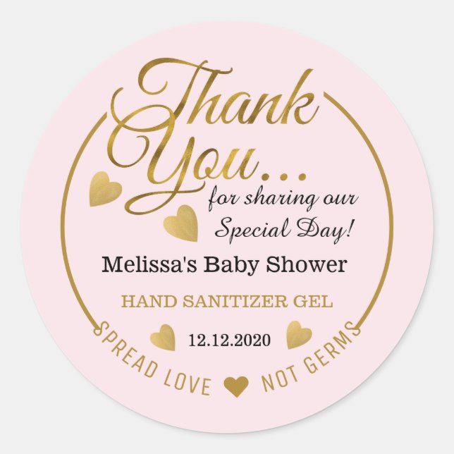 Sticker Rond Fille Baby shower Étaler Amour Sanitizer Favoriser (Devant)