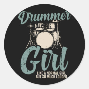 Sticker Rond Fille batteur   Drums Drummer Cadeau
