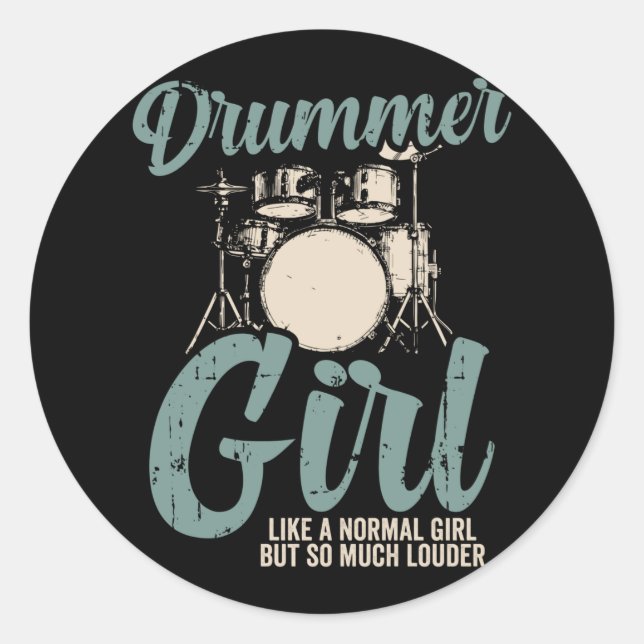 Sticker Rond Fille batteur | Drums Drummer Cadeau (Devant)