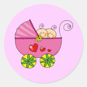 Sticker Rond Fille bébé jumeaux