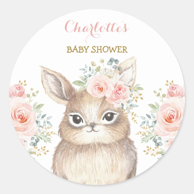 Sticker Rond Fille Blush Bunny Lapin Baby shower Fête Favoriser (Devant)
