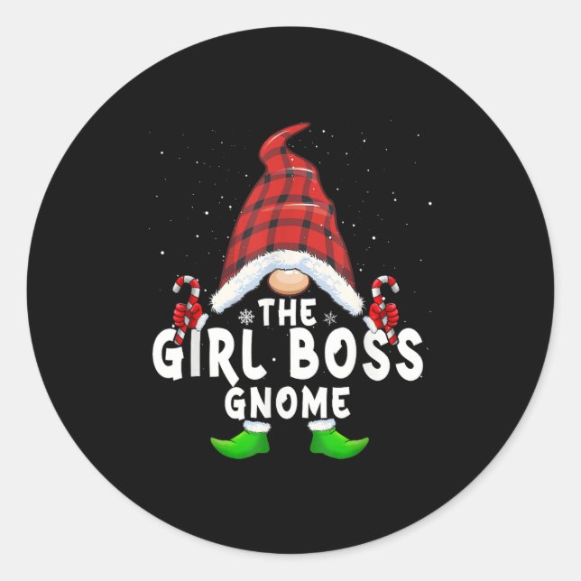 Sticker Rond Fille Boss Gnome Buffalo Plaid Correspondant Famil (Devant)