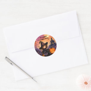 Sticker Rond Fille Capricieuse Sorcière Fête d'anniversaire Hal