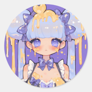 Sticker Rond Fille Chibi Kawaii Honey Drip