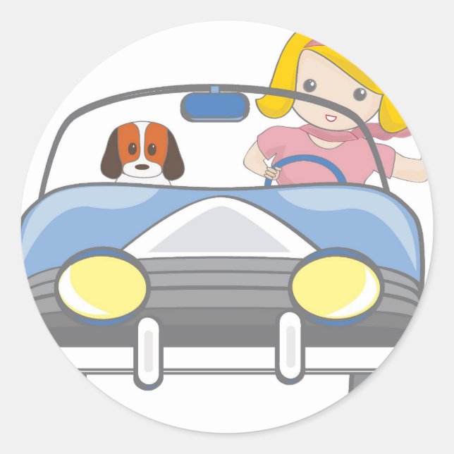 Sticker Rond Fille conduisant une voiture (Devant)