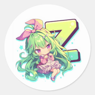 Sticker Rond Fille d'anime de la lettre Z