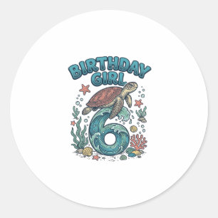 Sticker Rond Fille d'anniversaire 6 Tortue de mer Conception de