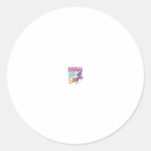 Sticker Rond Fille d'anniversaire 9 Licorne Dessin de gravure v