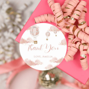 Sticker Rond Fille d'anniversaire Magie Ballon Rose Paillettes 