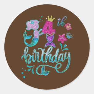 Sticker Rond Fille d'anniversaire Mermaid 4 ans 4e fille Annive
