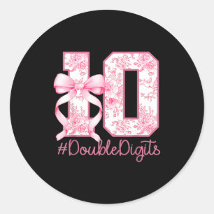 Sticker Rond Fille de 10 ans d'anniversaire Rose Coquette Bow 1