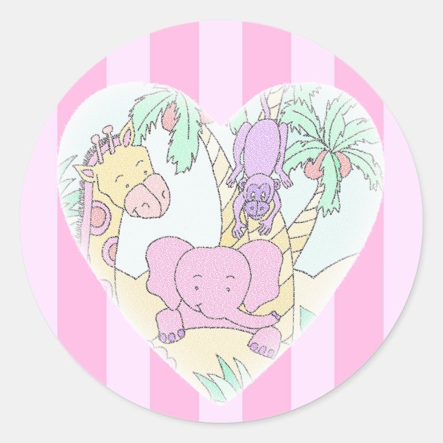 Sticker Rond Fille de bénédictions de coeur de bébé de jungle (Devant)
