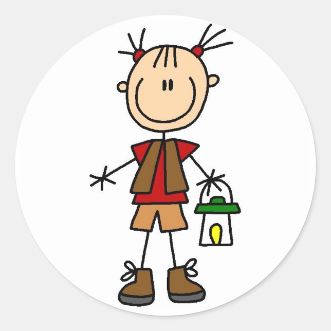 Sticker Rond Fille de camping avec des T-shirts et des cadeaux (Devant)