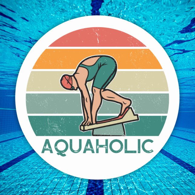 Sticker Rond Fille de course de natation aquatique avec coucher (Créateur téléchargé)