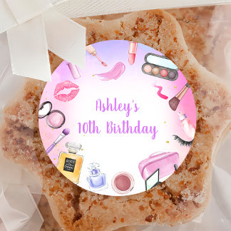 Sticker Rond Fille de fête de Spa Glamour Maquillage Anniversai