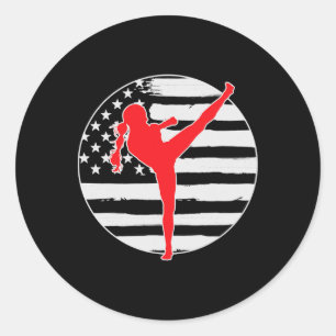 Sticker Rond Fille de kickboxing Drapeau américain 4 juillet 