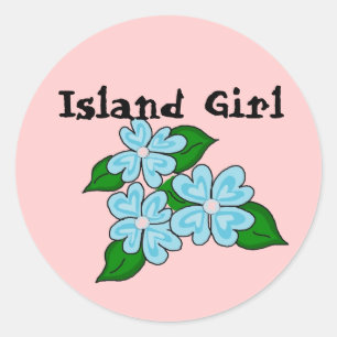 Sticker Rond Fille de l'île Fleurs tropicales