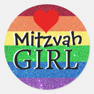 Sticker Rond Fille de Mitzvah arc-en-ciel