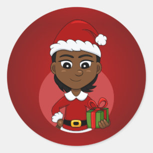 Sticker Rond Fille de Noël afro-américaine aux cheveux courts