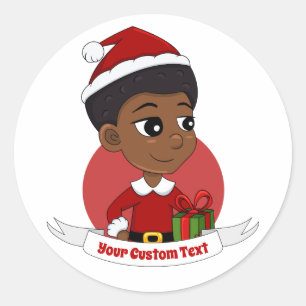Sticker Rond Fille de Noël avec un dessin animé afro