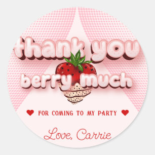 Sticker Rond Fille de paille rose Merci d'anniversaire beaucoup