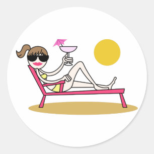 Sticker Rond Fille de plage