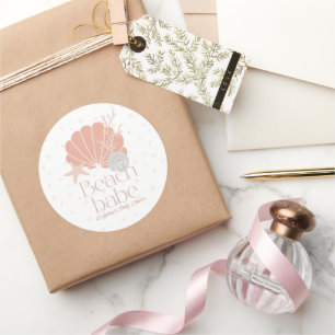 Sticker Rond Fille de plage Bébé Fille Rose Baby Shower