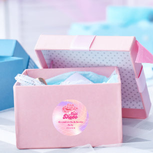 Sticker Rond Fille de Rodéo Rose Cowgirl Disco Enterrement de V