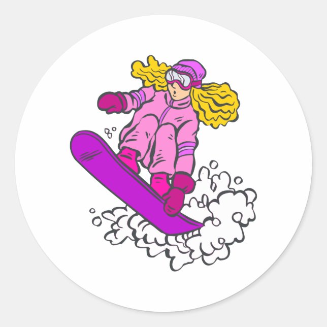 Sticker Rond Fille de snowboard (Devant)