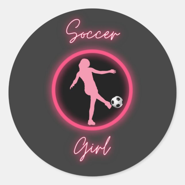 Sticker Rond Fille de soccer rose brillant (Devant)